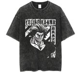 Anime Baki Washed Tshirt Harajuku Summer 100% Cotton Short Sleeve Oversize Tees Vintage Streetwear Baki Hanma Print T-Shirt