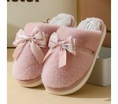 Zapatillas de algodón de felpa para el hogar de otoño e invierno, felpa con lazo de estilo nacional, fondo cómodo y suave, zapatillas cálidas de confinamiento para parejas, hombres y mujeres