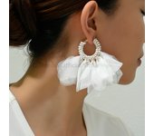 Fashion Rose Flower Petal Cotton Beaded Big Dangle Earrings For Women Trend Luxury Charm Fairy Wedding Party Statement Jewelry