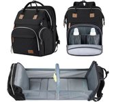 Mochila para pañales de bebé, bolso cambiador de pañales, bolso de bebé para niños y niñas, puerto de carga USB, estuche para chupete, visera y barra de juguetes, gris claro