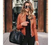 New Vintage Women PU Leather Bomber Jacket Fashion Casual Autumn Winter Zipper Windbreaker Streetwear Female Blazer Y2K Clothes