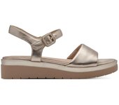 Sandalia Mujer TAMARIS CONFORT en Piel Oro. Ajuste con Elástico y Velcro. Plantilla Anatómica Acolchada Extraible. Ligera y Cómoda Cuña Antideslizante