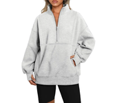 Stand Collar Casual Sweatshirts Half Zip Women Cropped Pullover Thumb Hole Overzised Hoodie Solid Color Plus Size Sports Outfit