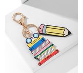 1Pc Fashion Personalized Creativity Teacher Keychain Rainbow Colorful Geometric Shape Pen Shape Teacher Wood Brand Keychain
