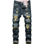 Denim Casual Ripped Trousers Men's Fashion Long Plus Size 28-42 Jeans Hole Ruined Ripped Cotton s Dark Blue Dropship
