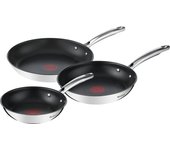 Tefal Duetto - Juego de 3 Sartenes, 20/24/28 cm acero inoxidable,revestimiento antiadherente de larga duración,fácil limpieza, apto para todo tipo de cocina