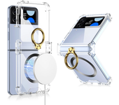 Electroplated Transparent Ring Holder For Samsung Galaxy Z Flip 5 4 3 Magsafe Wireless Charging Case Magnetic Fold Hingle Cover