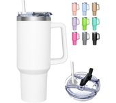 HNCY Taza de Cafe con Tapa 2 en 1, 1180 ml Taza Termo Cafe Para Llevar, Vaso Termico con Tapa y Pajita, Taza Termica de Acero Inoxidable con Asa, Travel Mug Taza Cafe