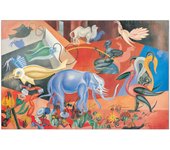 Panel decorativo de Arte Moderno, listo para colgar. DEPERO - Flora Y Fauna Mágica 1920 - Cm 74x48