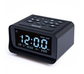 Radio despertador digital con cargador USB dual para dormitorio, volumen y brillo de alarma ajustables (negro)