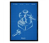 Nacnic Poster Con Patente De Maquina De Cafe Pequeña. Lámina Con Diseño De Patente Antigua En Y Con Fondo Azul