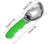 Cuchara para helado de acero inoxidable con agarre de goma antideslizante, resistente, para fruta y apto para lavavajillas (verde).