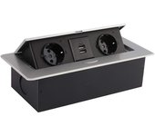 Ledkia Base Múltiple Empotrable 2 Enchufes Tipo F + 2xUSB Negro