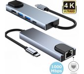 5 in 1 USB C Hub Type C To 4K HD Adapter with RJ45 Network 1000M Ethernet Lan Charger Port Adapter For Macbook Pro