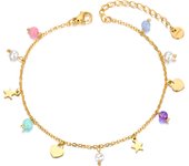 JeeMango Bohemia Pearl Crystal Stone Charm Anklet Foot Jewelry Stainless Steel Star Heart Bear  Anklets For Women Girls JA22011
