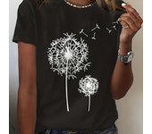 Dandelion Print Crew Neck T-Shirt, Casual Short Sleeve Top For Spring & Summer, Women's Clothing