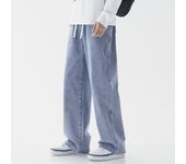2023 New Korean Men's Casual Long Jeans Classic Man Straight Denim Wide-leg Pants Solid Color Light Blue Grey Black 3XL