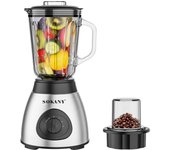 2 en 1, Batidora+molinillo, batidora vaso de cristal 400 W, con función pica hielos, 3 velocidades, limpieza fácil y jarra de cristal termoresistente de 1.5 L, para preparar cafe molino, batido, zumo, gazpacho, salmorejo, sopa en casa.