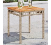 Mesa de jardín ratán PE madera acacia beige mezcla 38x38x42 cm