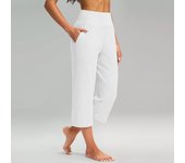 Women Elastic High Waist 3/4 Pant Casual Active  Fit Wide Capris Leg Pants Trousers With Pockets Pants for Women Women’s Pants