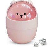 Mini bote de basura de escritorio, lindo bote de basura con forma de animal y tapa abatible, bote de basura pequeño con forma de gato de dibujos animados, bote de basura cubierto