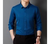 Men's Long Sleeved Elastic Shirt Slim Fit Solid Color No Iron Business Dress Professional Formal Soft Blue White Big Size 5XL