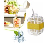 Cubitera 2 en 1 sin contacto, con tapa y recipiente, ideal para el verano, bandeja vertical fácil de abrir para café y zumo congelados (blanco, 800 ml)