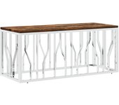 vidaXL Mesa de centro acero inoxidable y madera maciza reciclada Plateado, Dorado, Plateado y marrón claro Mesita de Salón o Comedor o Auxiliar Mesa de Café Meuble Salón