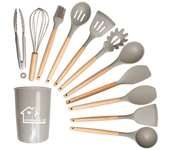 Set De Utensilios De Cocina Ecológicos De Silicona 12PCS Con Manos De Madera Antiadherentes Para Revolver Huevos Y Otras Tareas De Cocina