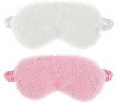Lot De 2 Masques pour Les Yeux En Peluche Doux pour Dormir Avec Bandeau Confortable En Fausse Fourrure Masque De Sommeil En Satin pour La Sieste Et La Nuit Cadeau pour Femme Et Homme (Blanc Rose)