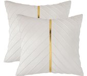 2Pcs Velvet Throw Pillow Covers 18x18 Pack of 2 with Gold Leather Decorative Couch Pillowcase Luxury Modern Pillow Covers