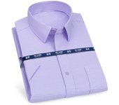 Mens Short Sleeve Shirt Business Casual Classic Plaid Striped Checked Male Social Dress Shirts Purple Blue 5XL Plus Large Size