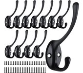 12 Piezas Percha Pared, DaWanda Vintage Dobles Ganchos para Colgar Ropa Perchas de Pared para Dormitorio, Armario, Baño (Negro)