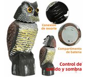 Fake Owl Decoy Plastic Owl Scarecrow Sculpture with Rotating Head and Sound for Garden Yard Bird Repellent Outdoor