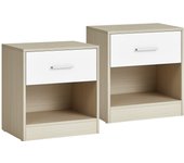 VASAGLE Juego de 2, Mesita de Noche, Mesa Auxiliar con Cajón, Asa, Compartimento Abierto, para Dormitorio, Salón, Blanco Clásico/Beige Natural y Blanco Clásico/Negro Clásico