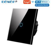 BONDA WiFi Smart Switch Alexa RF433 No Neutral Tuya Control Works With Google 1/2/3 Gang Smart Life Home Light Touch Switches EU