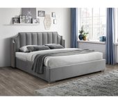 Vente-unique - Canapé abatible 160 x 200 cm con cabecero curvado - Terciopelo - Gris claro - TEOMIS