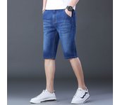 2024 Mens Casual Knee Length Denim Shorts Elastic Straight Brand Cotton Jeans Street Style Fashion Solid Color Short Jeans