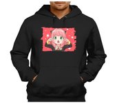 SUDADERA NEGRA CON CAPUCHA spy x family niña anya kawaii cute mona adulto poliester algodón sweatshirt anime manga seinen super guerrero sagaandroides