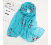 Fashion Floral Embroidery Chiffon Shawl  Women Muslim Hijab Headscarf Soft Wraps Headband Summer Thin Sunscreen Scarf170*65cm
