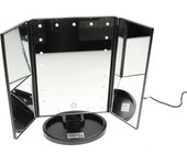 Espejo para maquillaje plegable con diferentes aumentos, luz led y base, variedad de colores