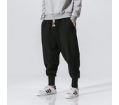 Pantalones Harem De Algodón Y Lino Para Hombre Con Cintura Elástica Estilo Casual Pantalones Drop-Crotch Baggy Callejeros Para Todos Los Días