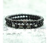 2pcs/Set Natural Stone Bracelets Men 100% Tiger Eye Beaded Braslet Match Disco Ball Black Zirconia Braclet Hematite Pulsera Gift