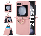 Leather Ring Phone Case for Samsung Galaxy Z Flip 6 5 4 3 Flip6 Flip5 Flip4 Flip3 Wallet with Card Holder Shockproof Cover