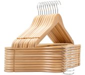 Perchas para troncos, juego de 20 piezas, acabado lacado liso, doble antideslizante, fuerte capacidad de carga, puede organizar la ropa, gancho giratorio de 360 ​​grados, ranura para el hombro, madera maciza (color natural, 20 piezas)