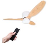 LED ATOMANT Ventilador de Techo con Luz LED de 20W y Aspas de Madera, Diámetro Ø107cm, Luz CCT Regulable 2100LM, Motor DC Silencioso y de Bajo Consumo, 6 Velocidades, Modo Verano/Invierno, Control desde el Móvil por APP y también con Mando a Distancia