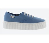 Zapatillas Clásicas Inglesas VICTORIA Azul Celeste 1915 Doble Lona Suela Blanca 4cm Plataforma
