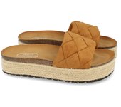 Davinia Shoes Sandalia Plana para Mujer, Forrada de Yute, Planta Anatomica Comodas, con Pala Simple a Cuadros, Primavera Verano 2021 Shoes&Blues.es YT32-Camel