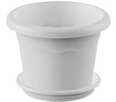 Plastiken Pack Maceta Redonda con Plato Color Blanco Terra 14 X 10 Cm