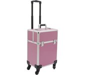Estuche de maquillaje portátil con ruedas, organizador profesional de maquillaje, caja de almacenamiento de cosméticos con 2 llaves y 4 ruedas universales para guardar herramientas o artículos de uso diario (rosa)